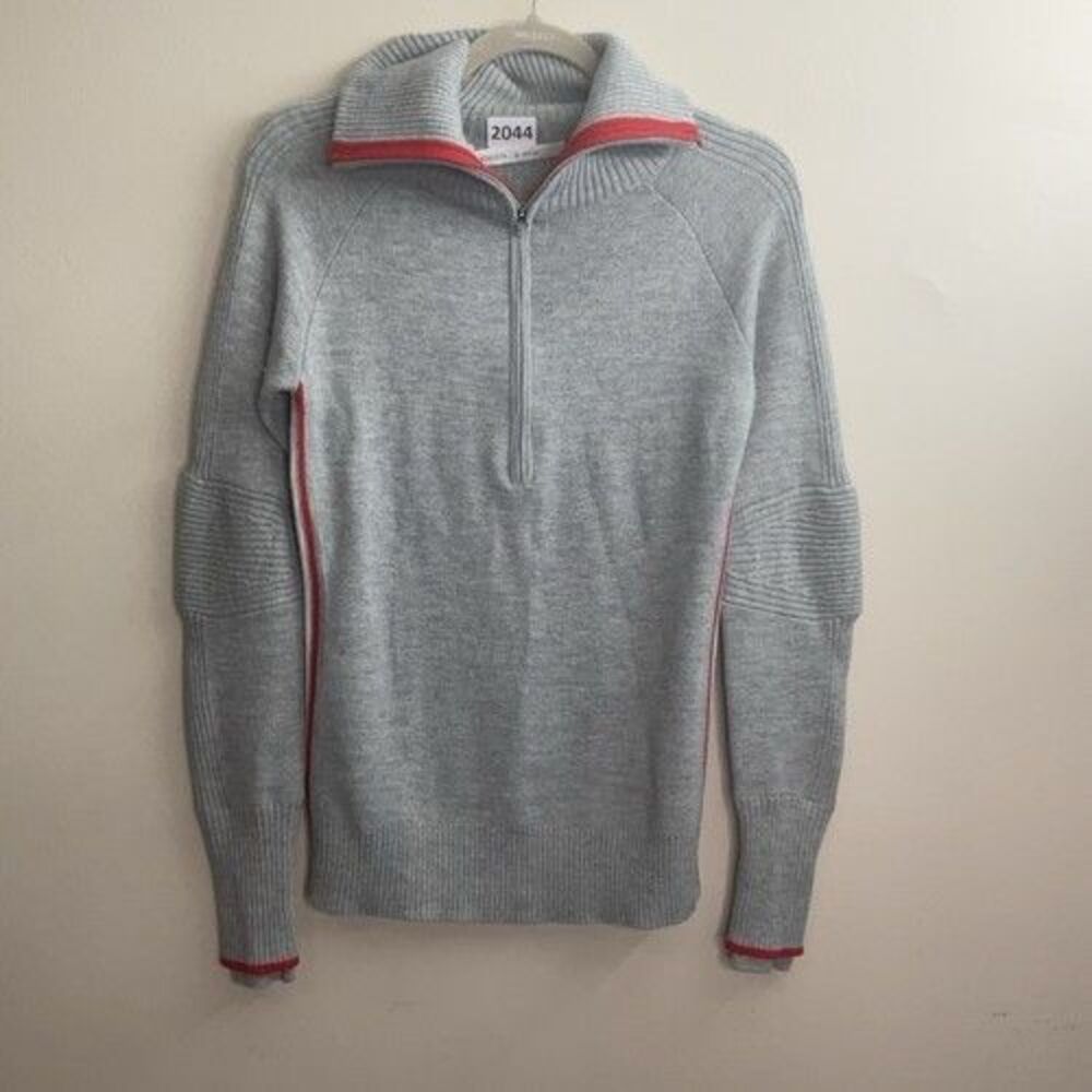 Athleta‎ Skiline Wool Blend 1/2 Zip MockNeck Ribbed Sweater Women Size M Gray
